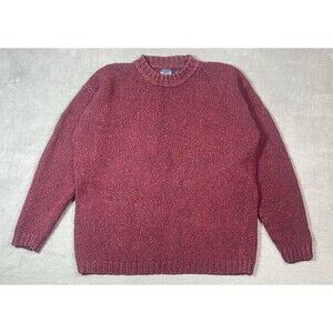 Vtg 90s Structure Blue Men’s L Sweater Wool Silk Cotton Chunky Knit Burgundy